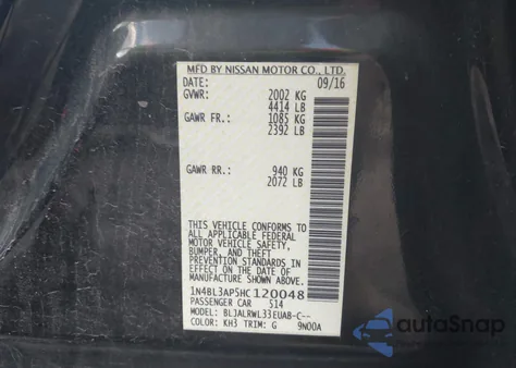 2017 Nissan Altima 3.5 Sl/3.5 Sr from USA, damaged, VIN 1N4BL3AP5HC120048